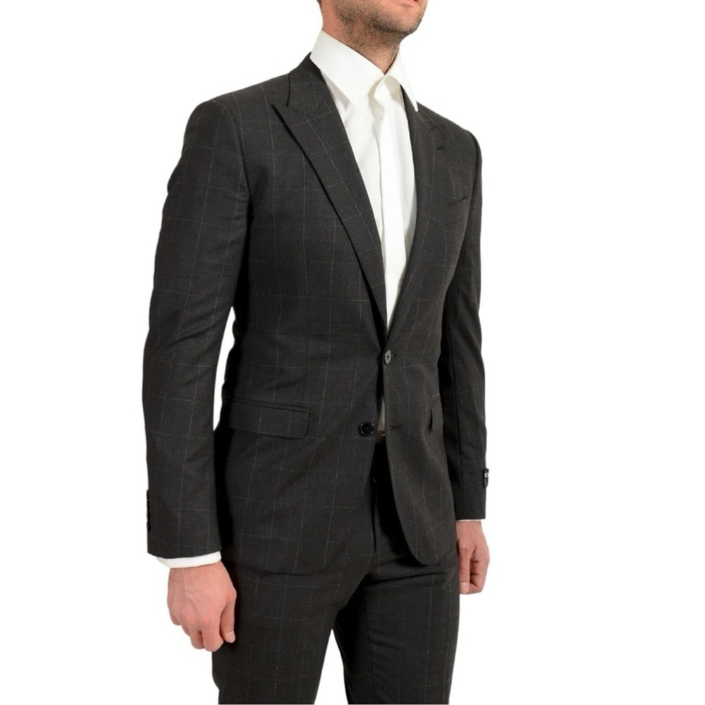 * Dolce & Gabbana 3 Pc Dark Grey Windowpane Plaid Wool Sicillia Fit Suit IT 46